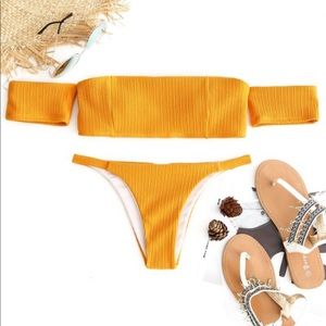 Sexy Ribbed off the shoulder bikini set
